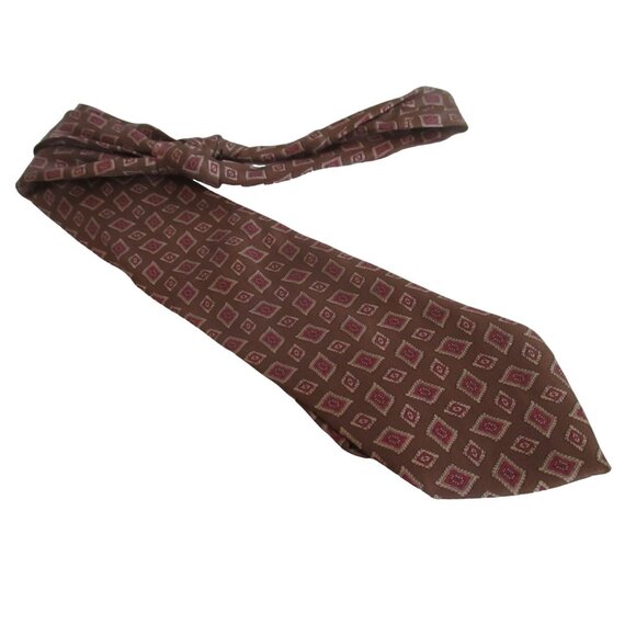 Vintage Silk Neck Tie 3” 56" Brown Medallion Print Coburne Square - Picture 2 of 5